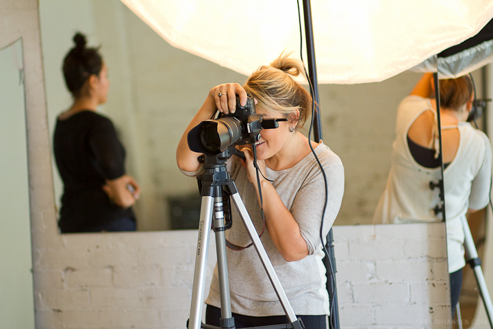 Photographer Linda LeClair at a fashion shoot.