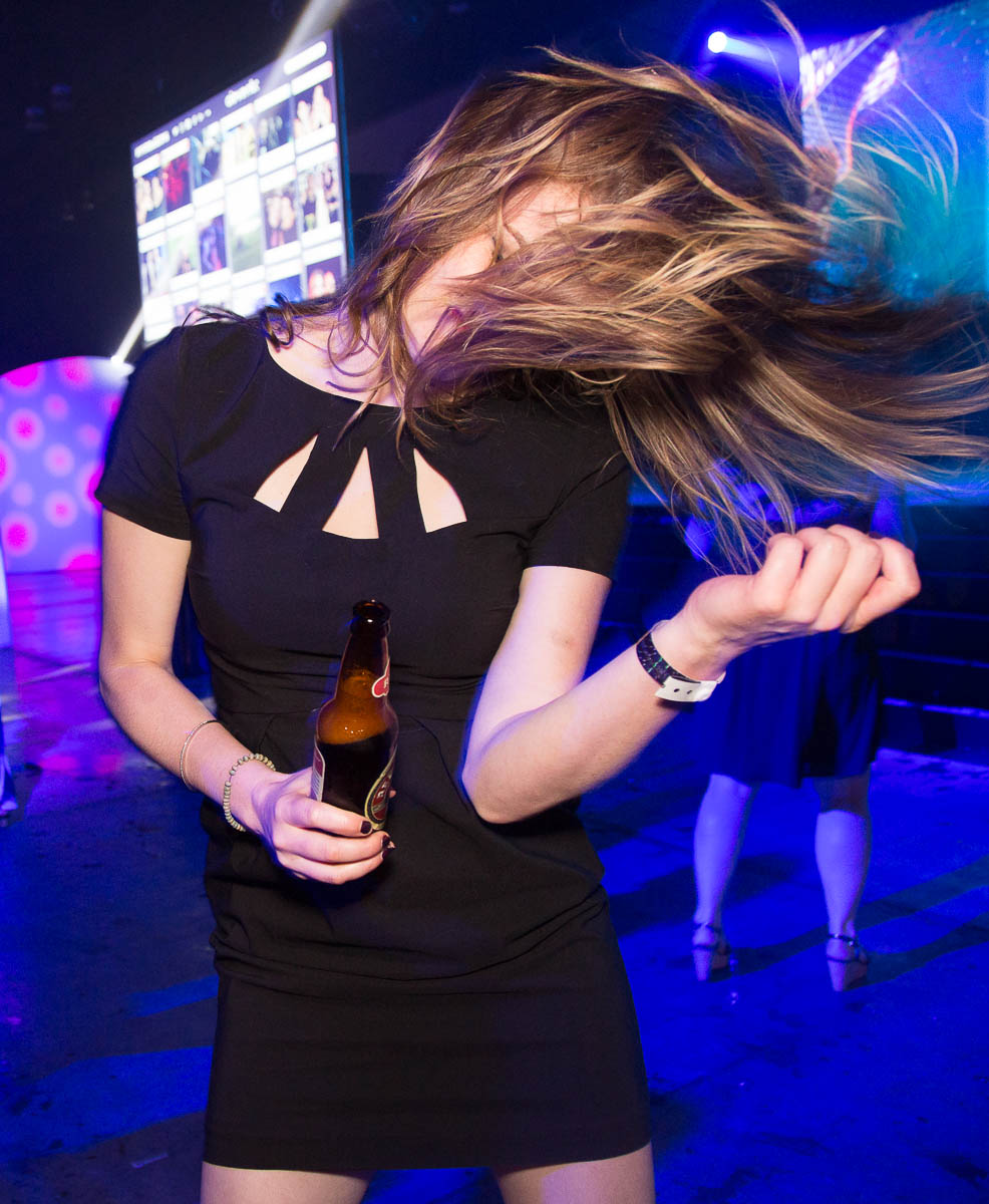 employee whips hair on dance floor
