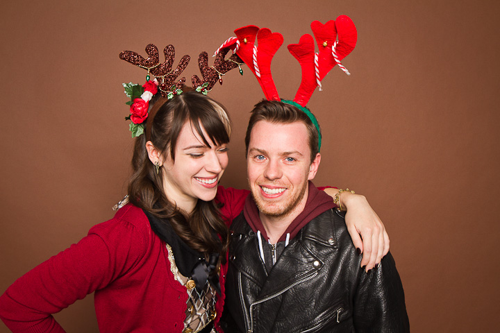 Christmas photobooth portrait of young couple