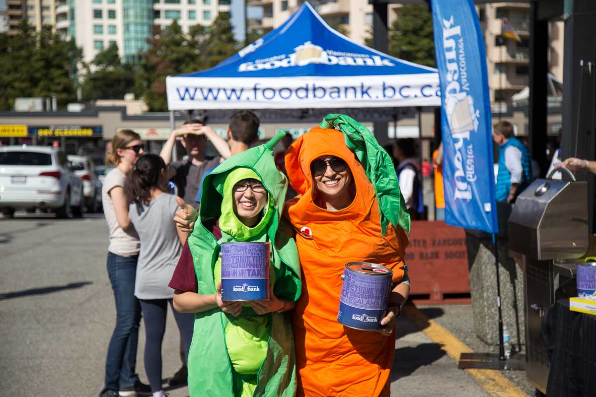 Foodbank Drive mascots greet donors at event