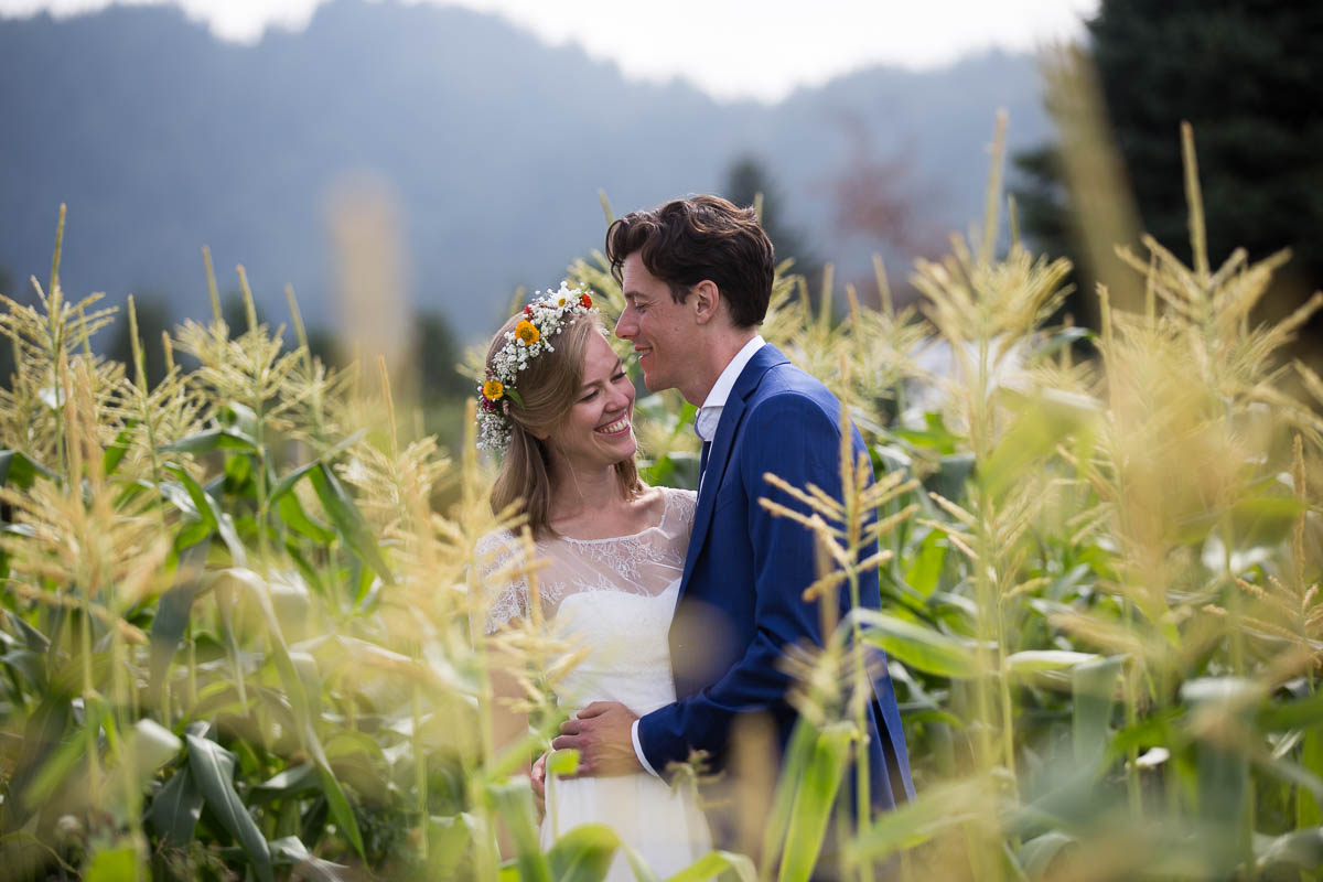 Couples portrait in a corn field in Harrison, BC